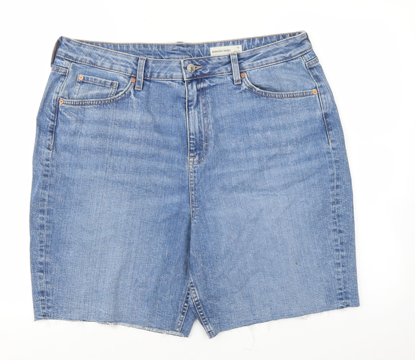 Marks and Spencer Womens Blue Cotton Bermuda Shorts Size 18 L7 in Regular Zip