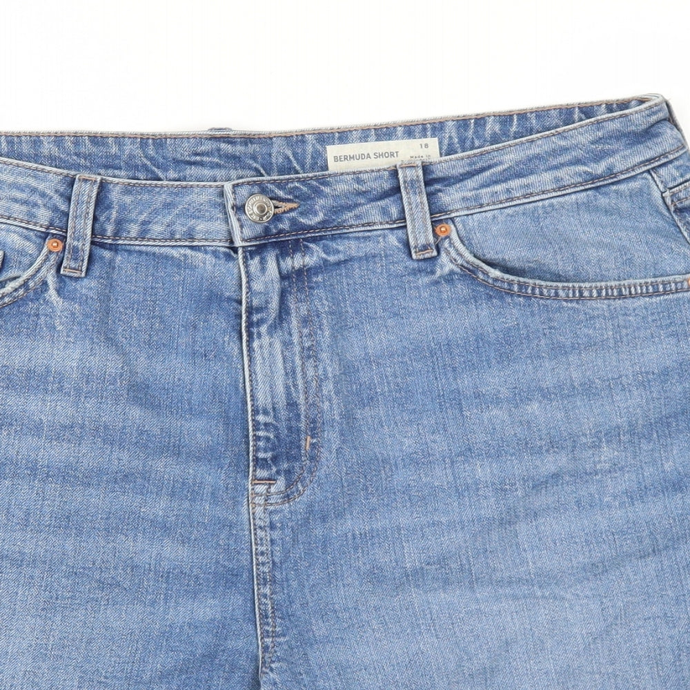 Marks and Spencer Womens Blue Cotton Bermuda Shorts Size 18 L7 in Regular Zip