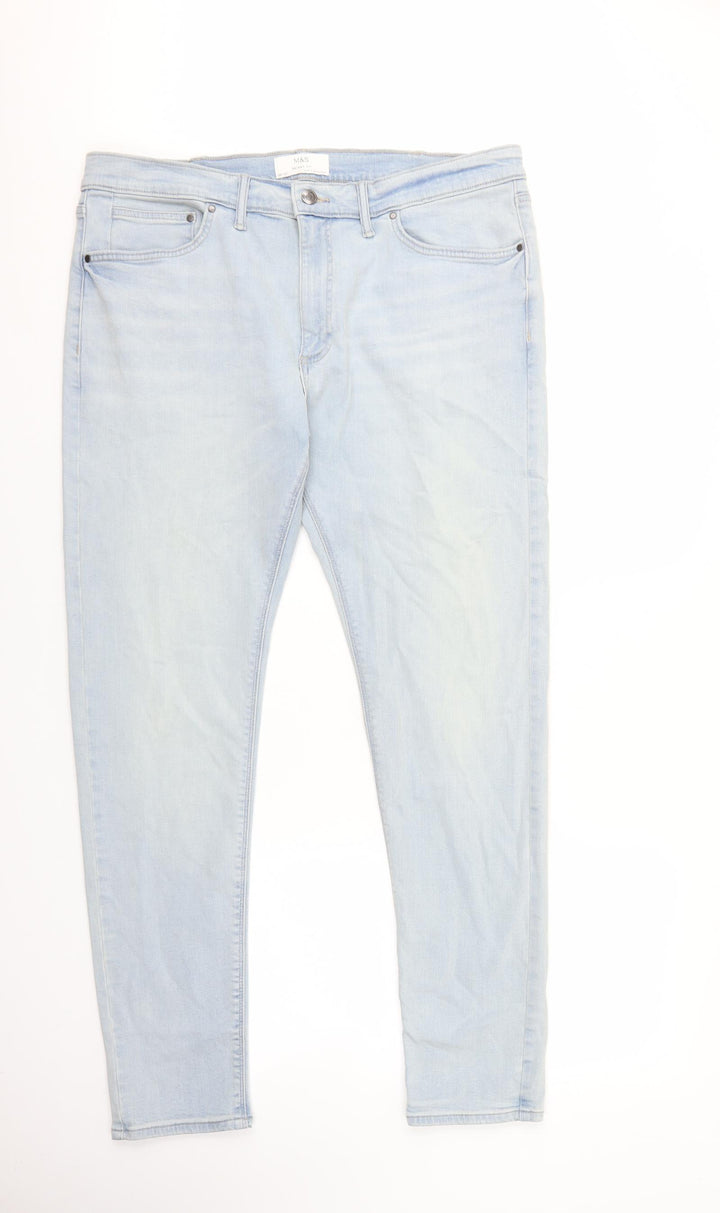 Marks and Spencer Womens Blue Cotton Skinny Jeans Size 38 in L30.5 in Regular Zip
