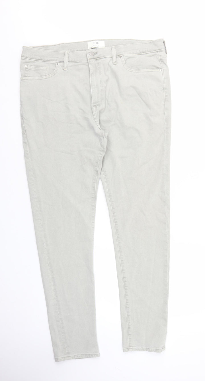 Marks and Spencer Womens Grey Cotton Skinny Jeans Size 40 in L30.5 in Regular Zip