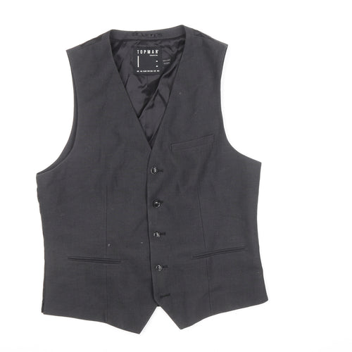 Topman Mens Black Polyester Jacket Suit Waistcoat Size 40