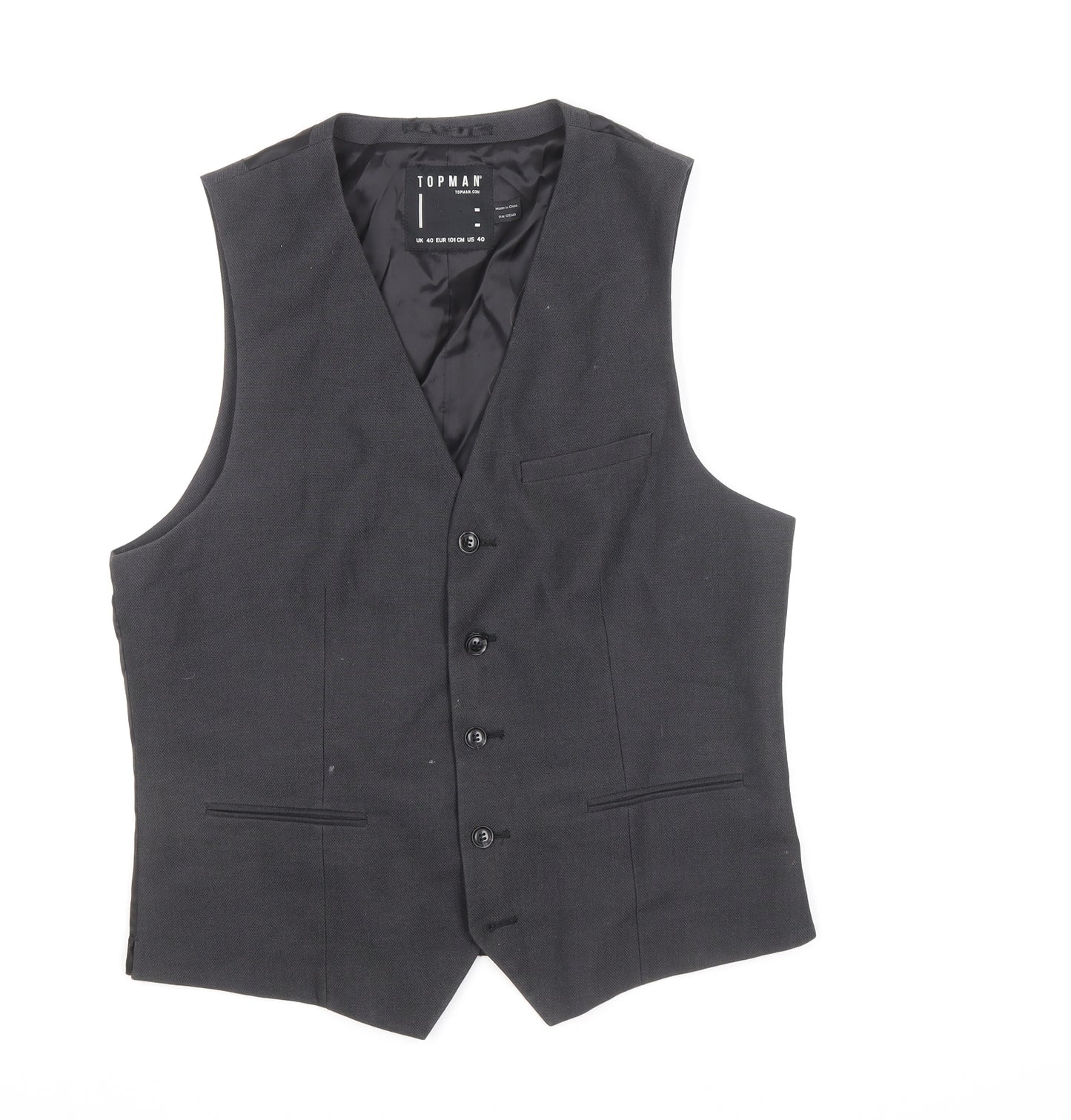 Topman Mens Black Polyester Jacket Suit Waistcoat Size 40