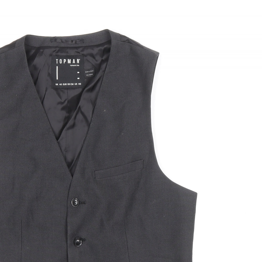 Topman Mens Black Polyester Jacket Suit Waistcoat Size 40