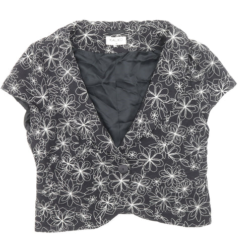Kaliko Womens Black Floral Jacket Blazer Size 14 Button - Frill Style Hem