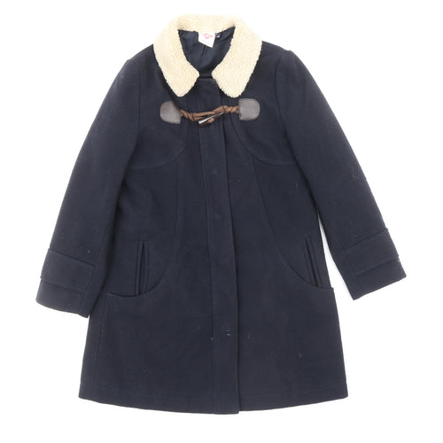 John Lewis Girls Blue Duffle Coat Coat Size 8 Years Snap - Fur Collar Polyester & Acrylic, Double Front Pocket, Top Fastening Detail, Buttoned Cuff