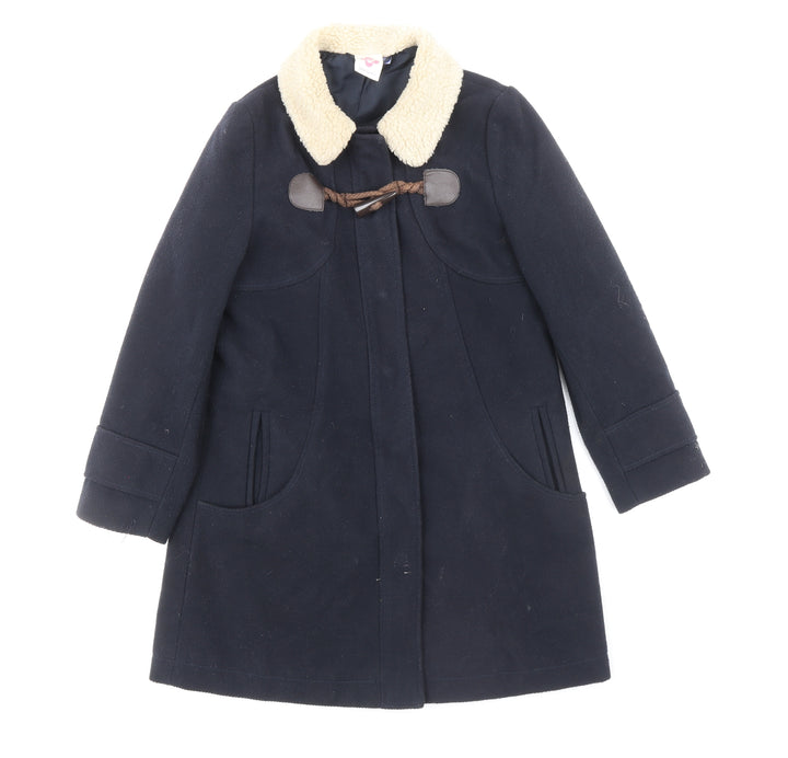 John Lewis Girls Blue Duffle Coat Coat Size 8 Years Snap - Fur Collar Polyester & Acrylic, Double Front Pocket, Top Fastening Detail, Buttoned Cuff