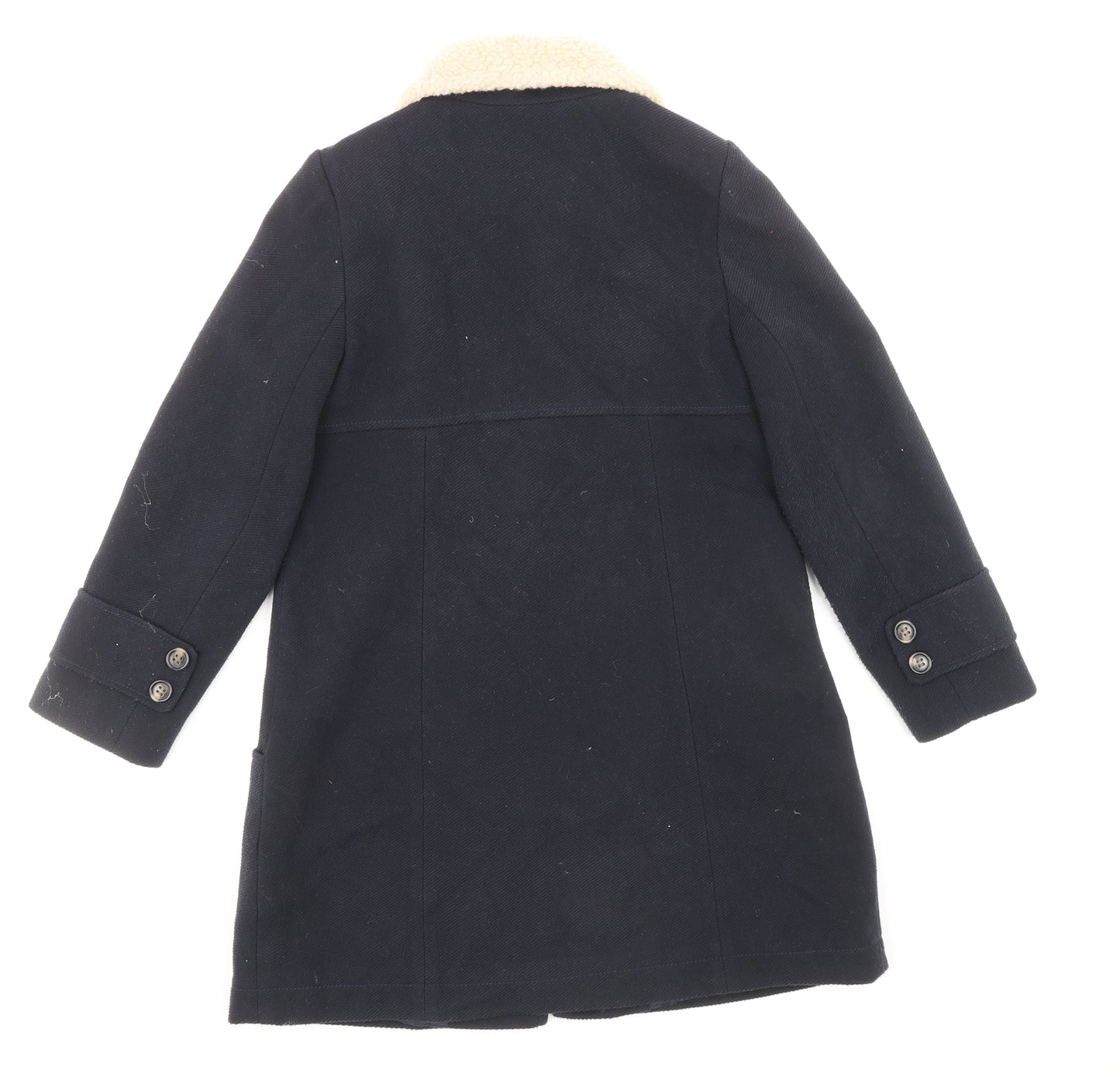 John Lewis Girls Blue Duffle Coat Coat Size 8 Years Snap - Fur Collar Polyester & Acrylic, Double Front Pocket, Top Fastening Detail, Buttoned Cuff