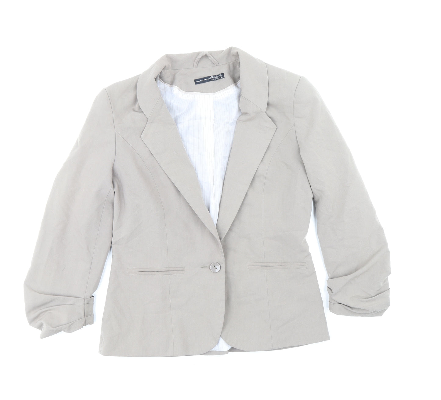 Atmosphere Womens Beige Jacket Blazer Size 10 Button - Fitted, Gathered Cuff Detail