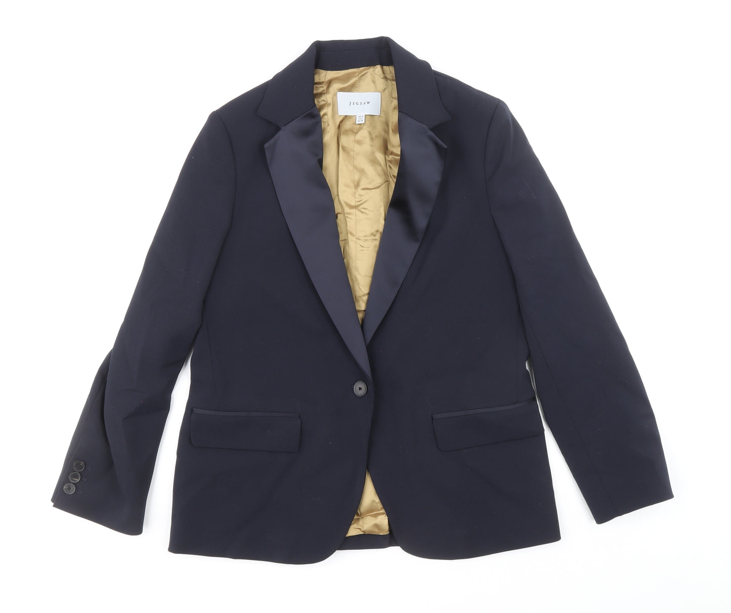 Jigsaw Womens Blue Polyester Jacket Blazer Size 10 - Satin Collar