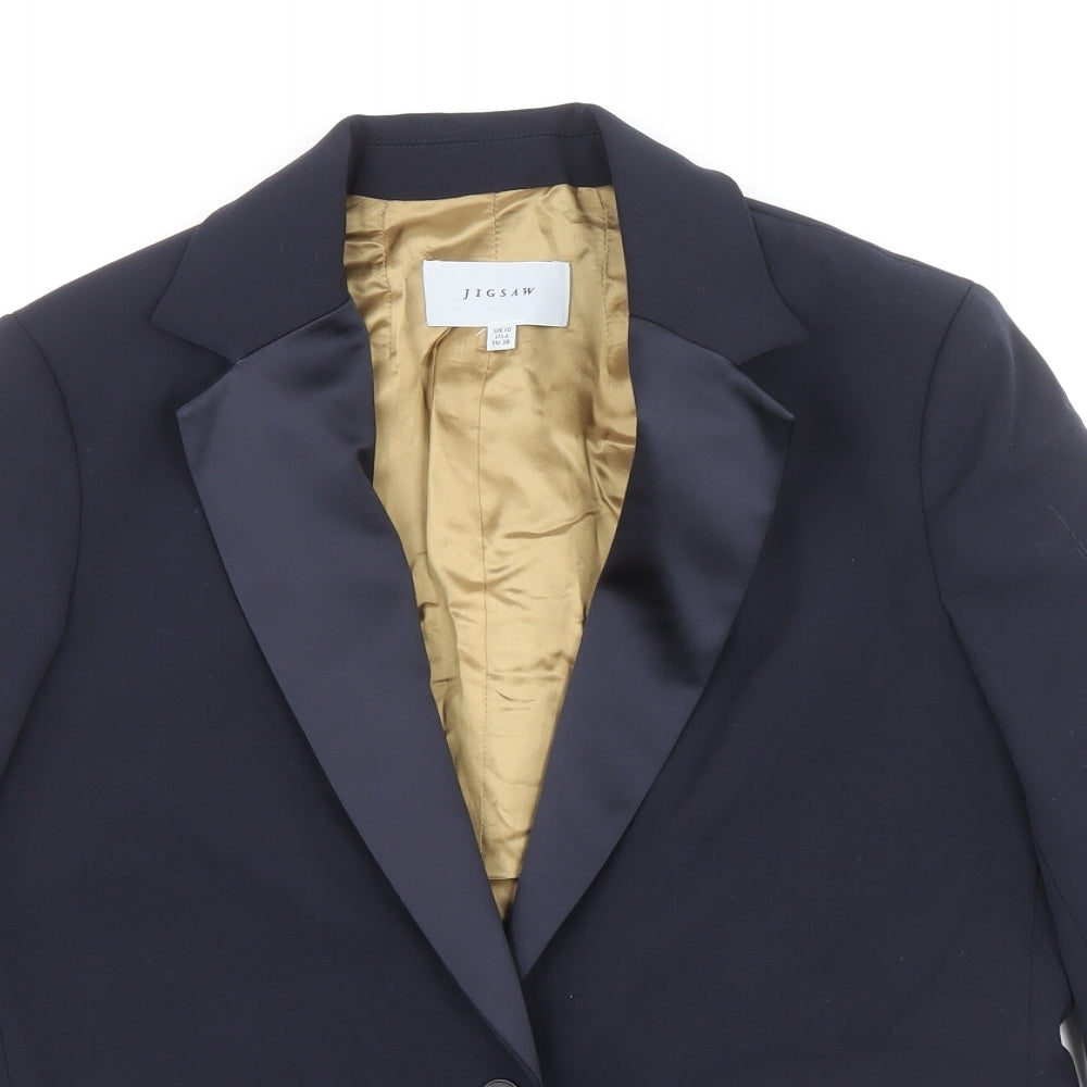 Jigsaw Womens Blue Polyester Jacket Blazer Size 10 - Satin Collar