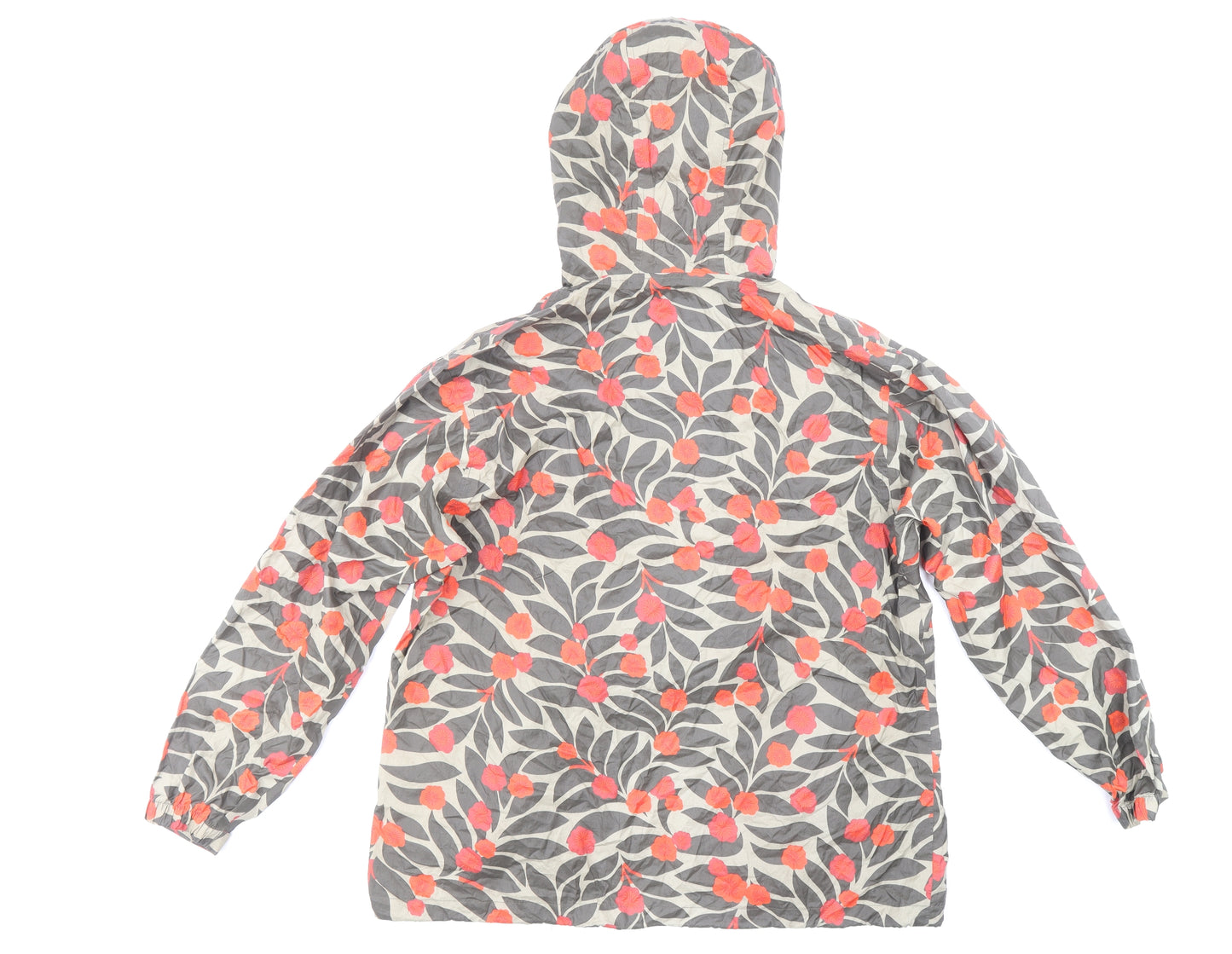 Preworn Womens Multicoloured Floral Anorak Coat Size L Zip - Drawstring Hood