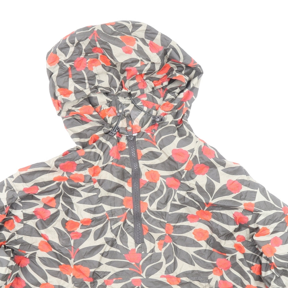 Preworn Womens Multicoloured Floral Anorak Coat Size L Zip - Drawstring Hood