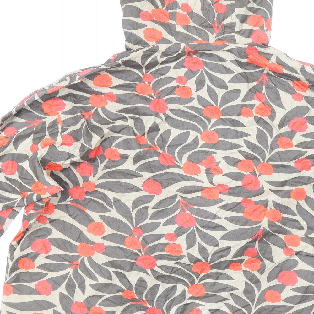 Preworn Womens Multicoloured Floral Anorak Coat Size L Zip - Drawstring Hood