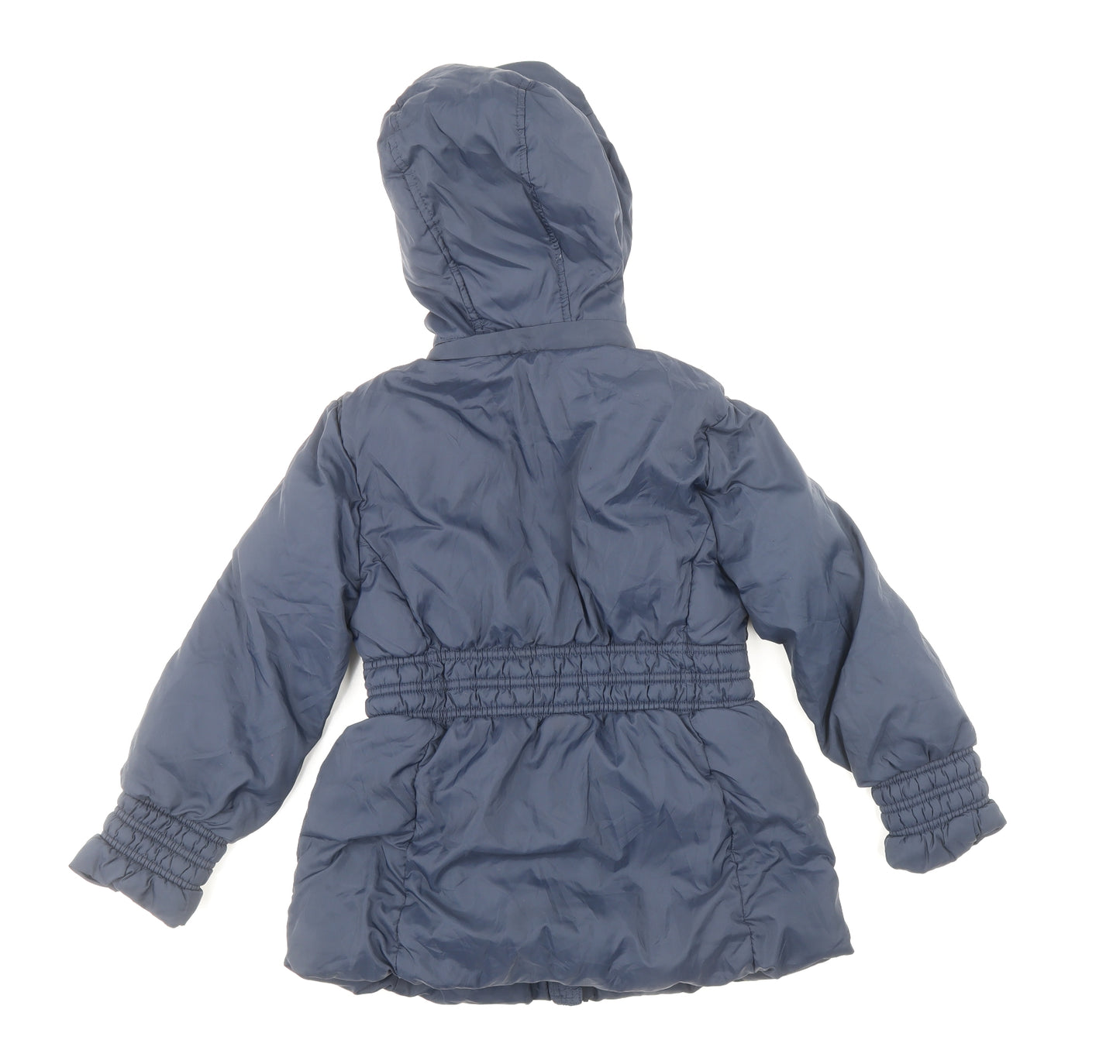 Mayoral Girls Blue Quilted Coat Size 7 Years Zip - Gathered Waist & Cuff, Faux Fur Lining