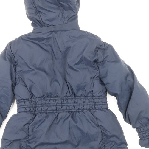 Mayoral Girls Blue Quilted Coat Size 7 Years Zip - Gathered Waist & Cuff, Faux Fur Lining