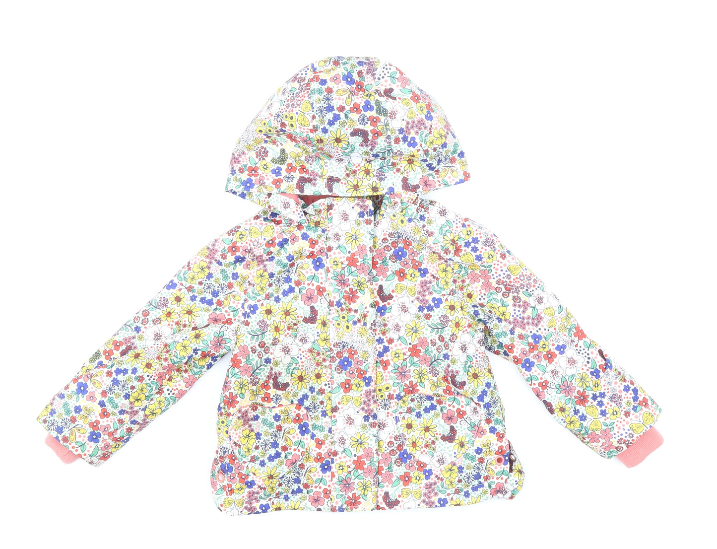 TU Girls Multicoloured Floral Rain Coat Coat Size 12-18 Months Zip - Heart Pocket, Ribbed Cuffs, Fleece Lined