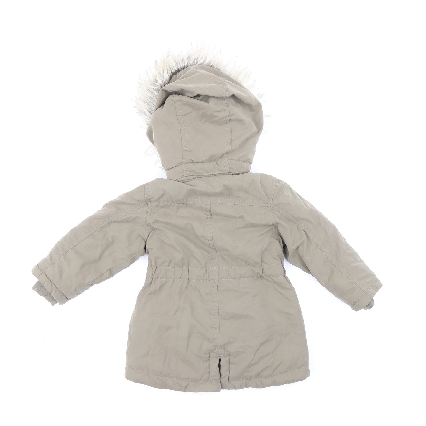 H&M Girls Green Parka Coat Size 18-24 Months Zip - Drawstring Belt