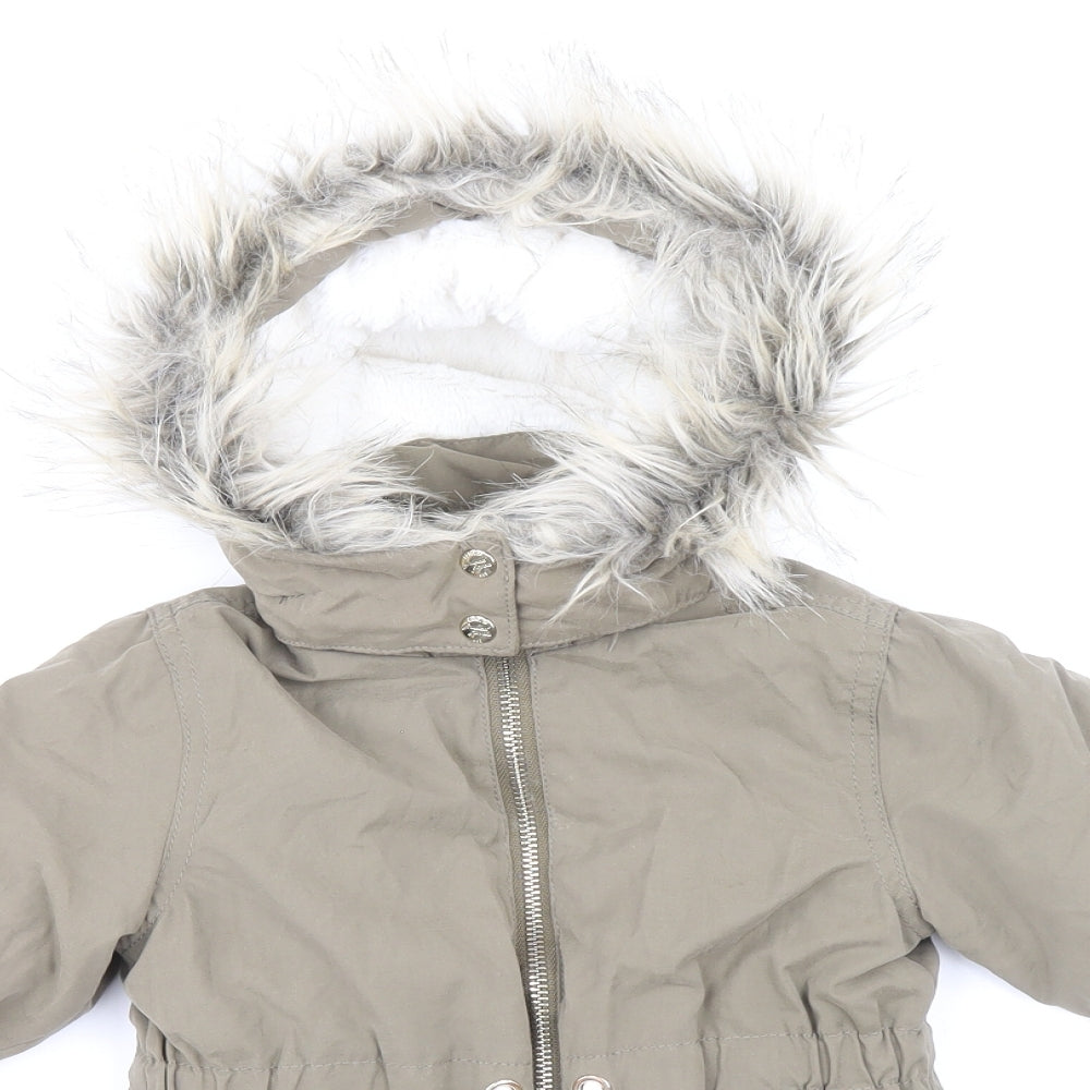 H&M Girls Green Parka Coat Size 18-24 Months Zip - Drawstring Belt