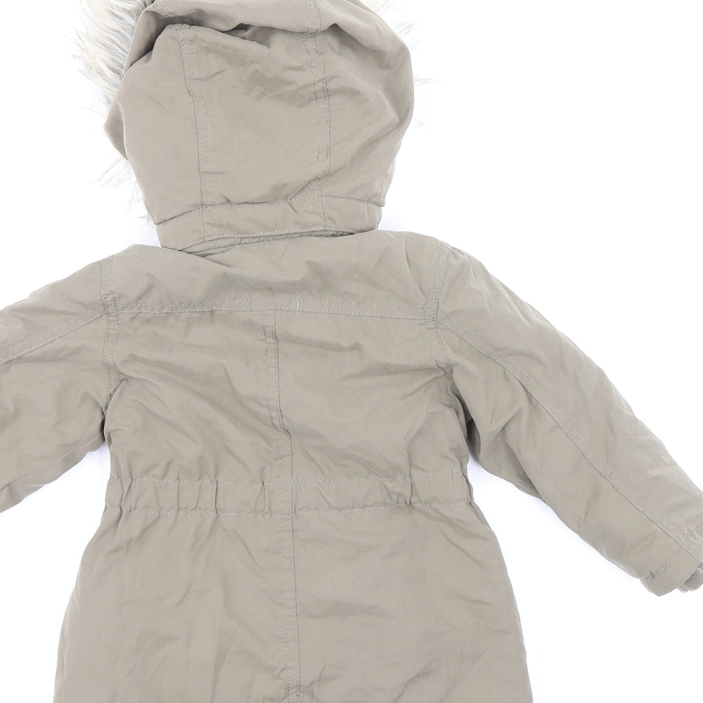 H&M Girls Green Parka Coat Size 18-24 Months Zip - Drawstring Belt