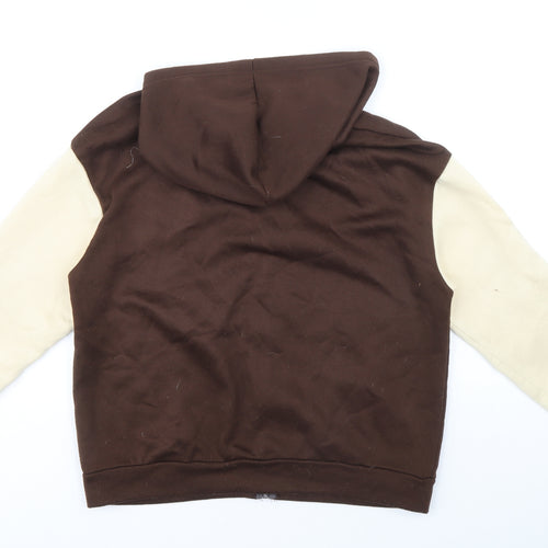 SheIn Womens Brown Colourblock Polyester Full Zip Hoodie Size S Zip - Varsity Style Number 84 Aplique