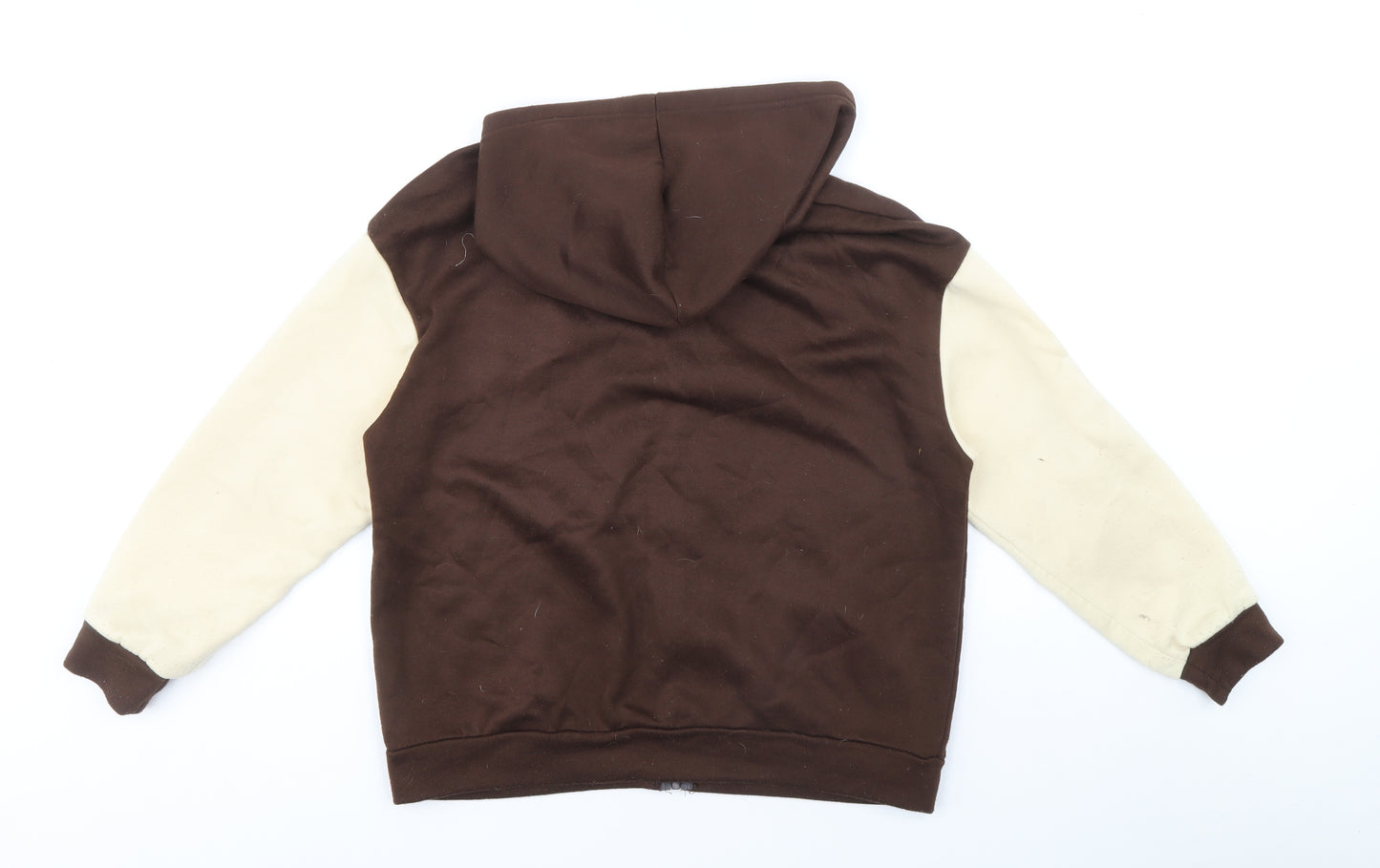 SheIn Womens Brown Colourblock Polyester Full Zip Hoodie Size S Zip - Varsity Style Number 84 Aplique