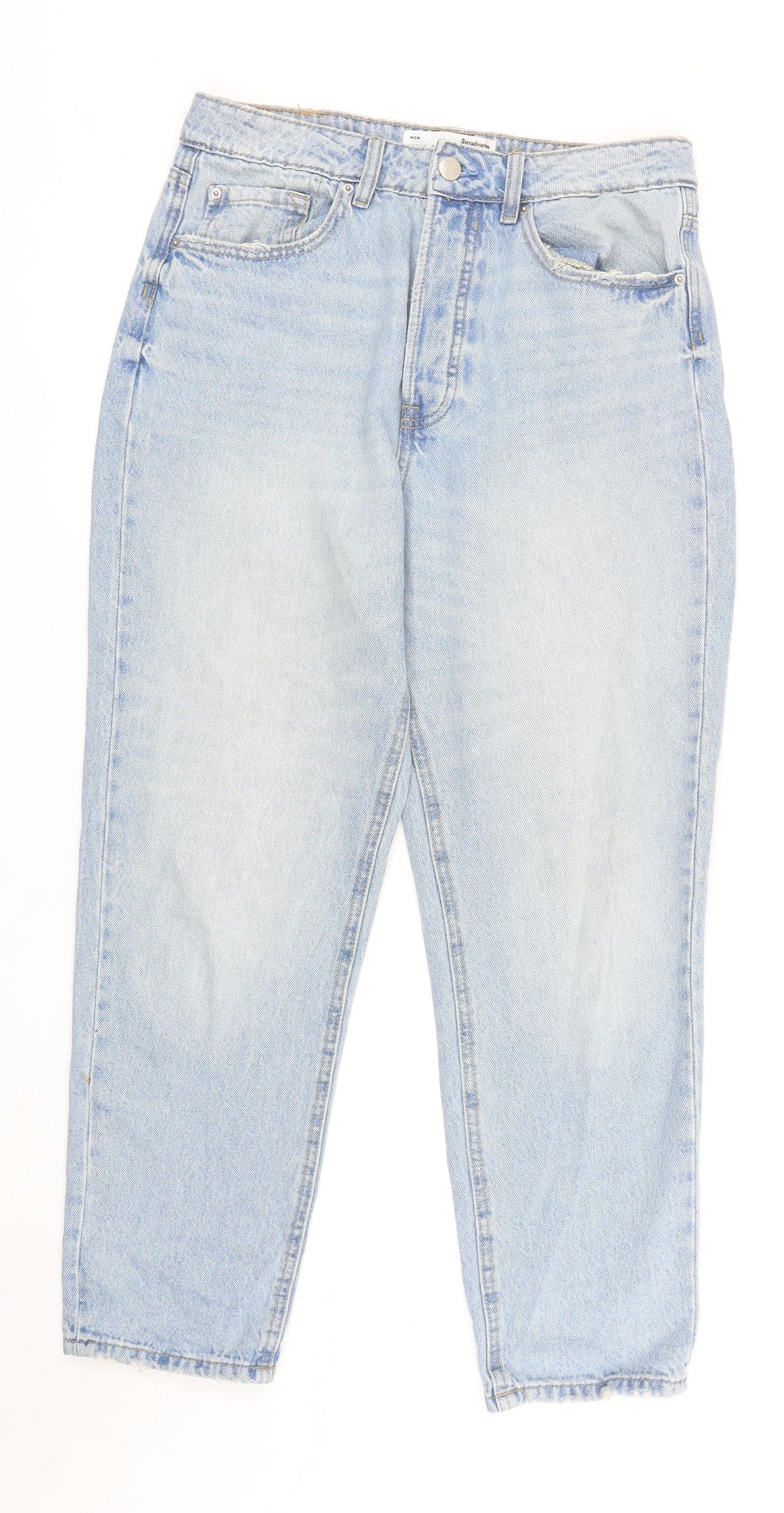 Stradivarius Womens Blue Cotton Mom Jeans Size 12 L27 in Regular Button