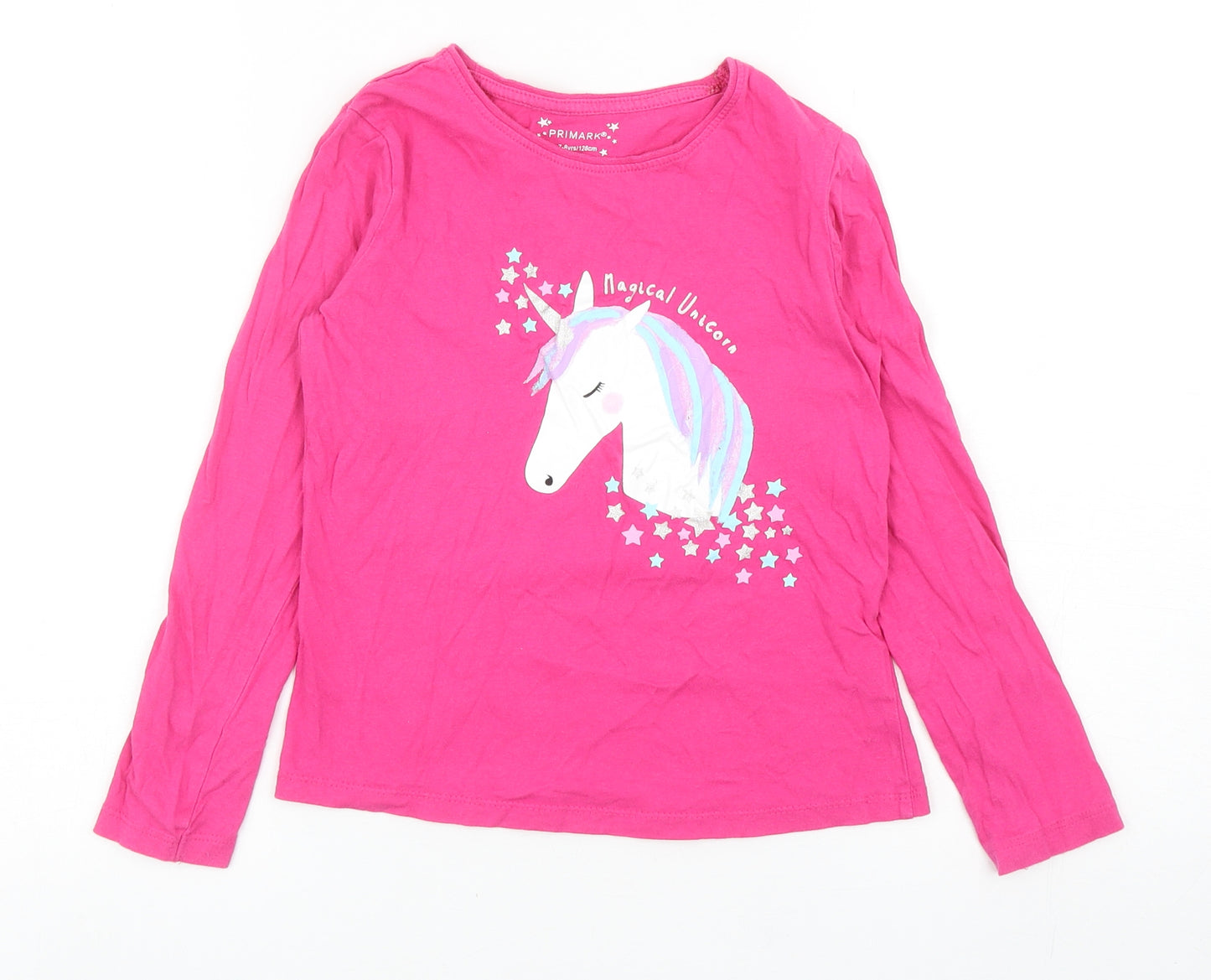 Primark Girls Pink Cotton Basic Casual Size 7-8 Years Round Neck Pullover - Magical Unicorn