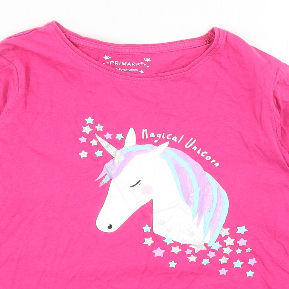 Primark Girls Pink Cotton Basic Casual Size 7-8 Years Round Neck Pullover - Magical Unicorn