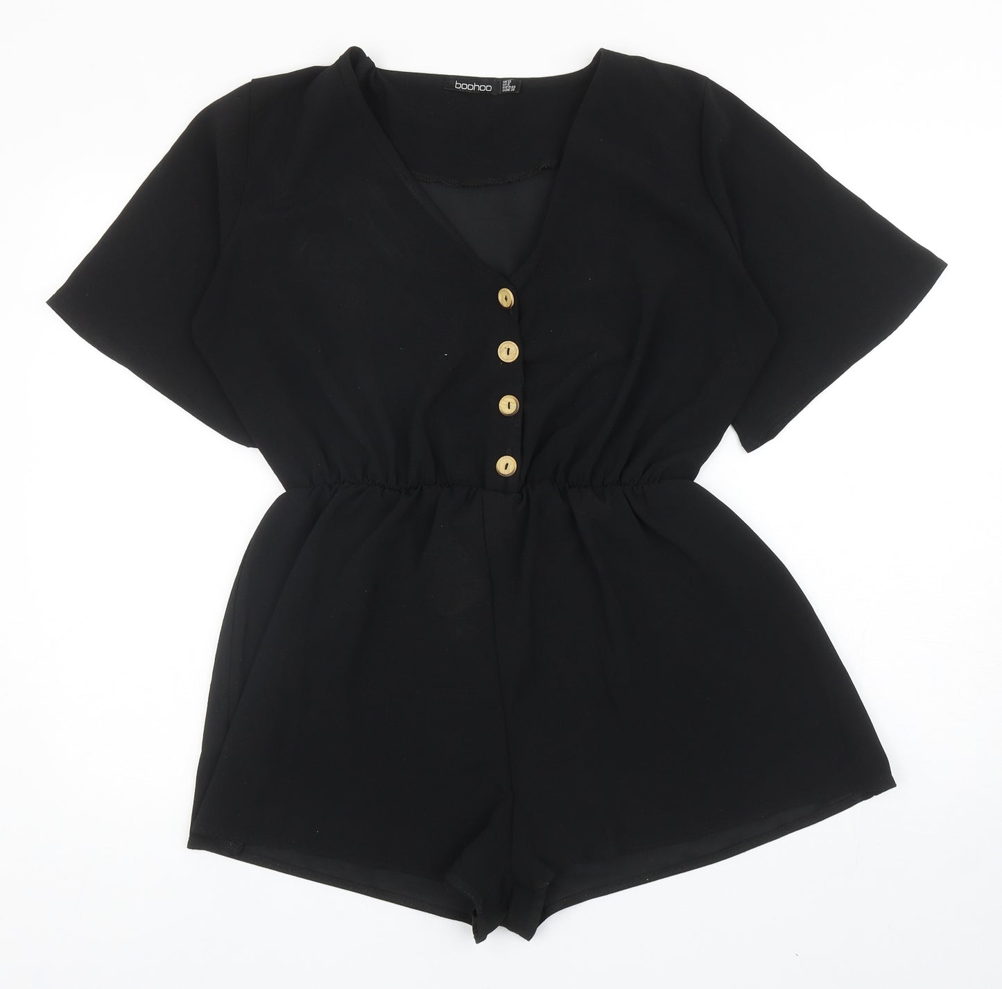 Boohoo Womens Black Polyester Playsuit One-Piece Size 12 L3 in Button