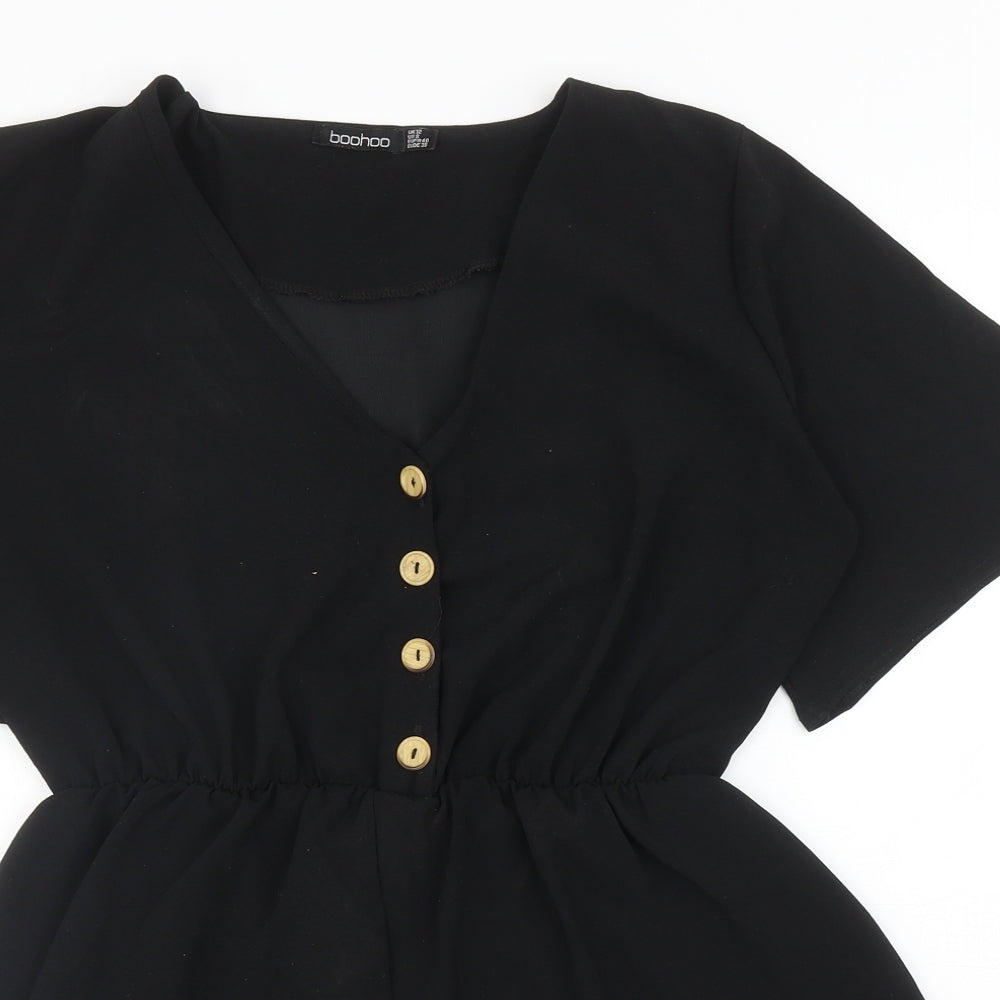 Boohoo Womens Black Polyester Playsuit One-Piece Size 12 L3 in Button