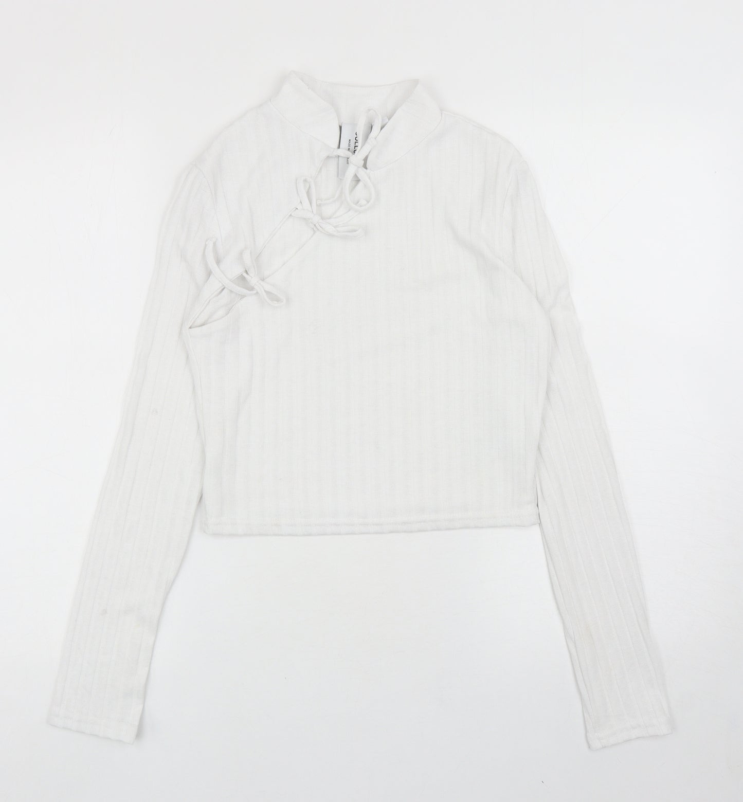 COLLUSION Womens White Polyester Basic T-Shirt Size 12 Mock Neck - Cut Out