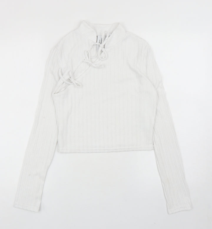 COLLUSION Womens White Polyester Basic T-Shirt Size 12 Mock Neck - Cut Out