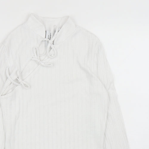 COLLUSION Womens White Polyester Basic T-Shirt Size 12 Mock Neck - Cut Out