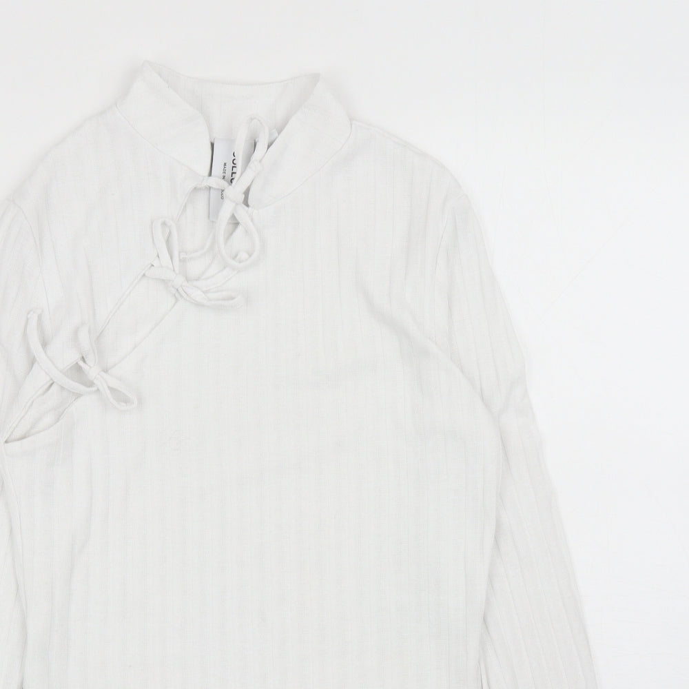 COLLUSION Womens White Polyester Basic T-Shirt Size 12 Mock Neck - Cut Out