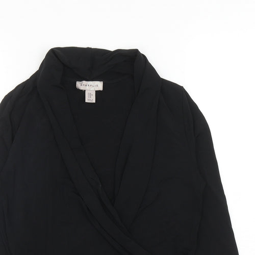 Amaryllis Womens Black Polyester Basic Blouse Size M V-Neck - Ruched