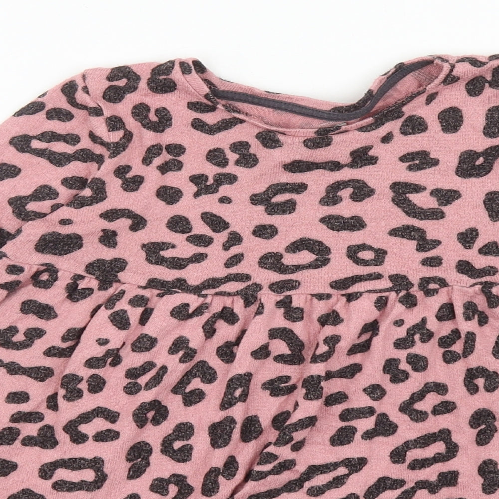 F&F Girls Pink Animal Print Viscose Jumper Dress Size 6-7 Years Round Neck Pullover - Leopard Print