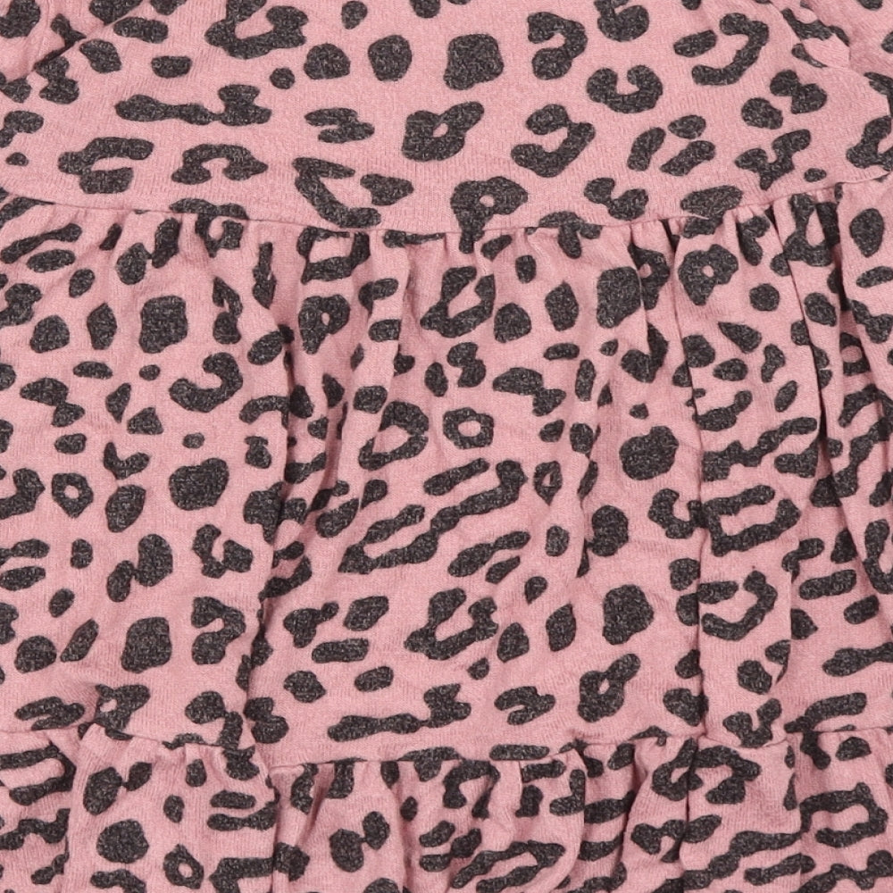 F&F Girls Pink Animal Print Viscose Jumper Dress Size 6-7 Years Round Neck Pullover - Leopard Print