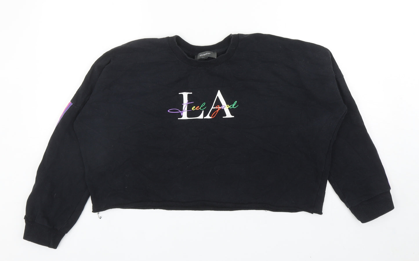 Primark Womens Black Cotton Pullover Sweatshirt Size 2XS Pullover - Feel Good Rainbow Detail