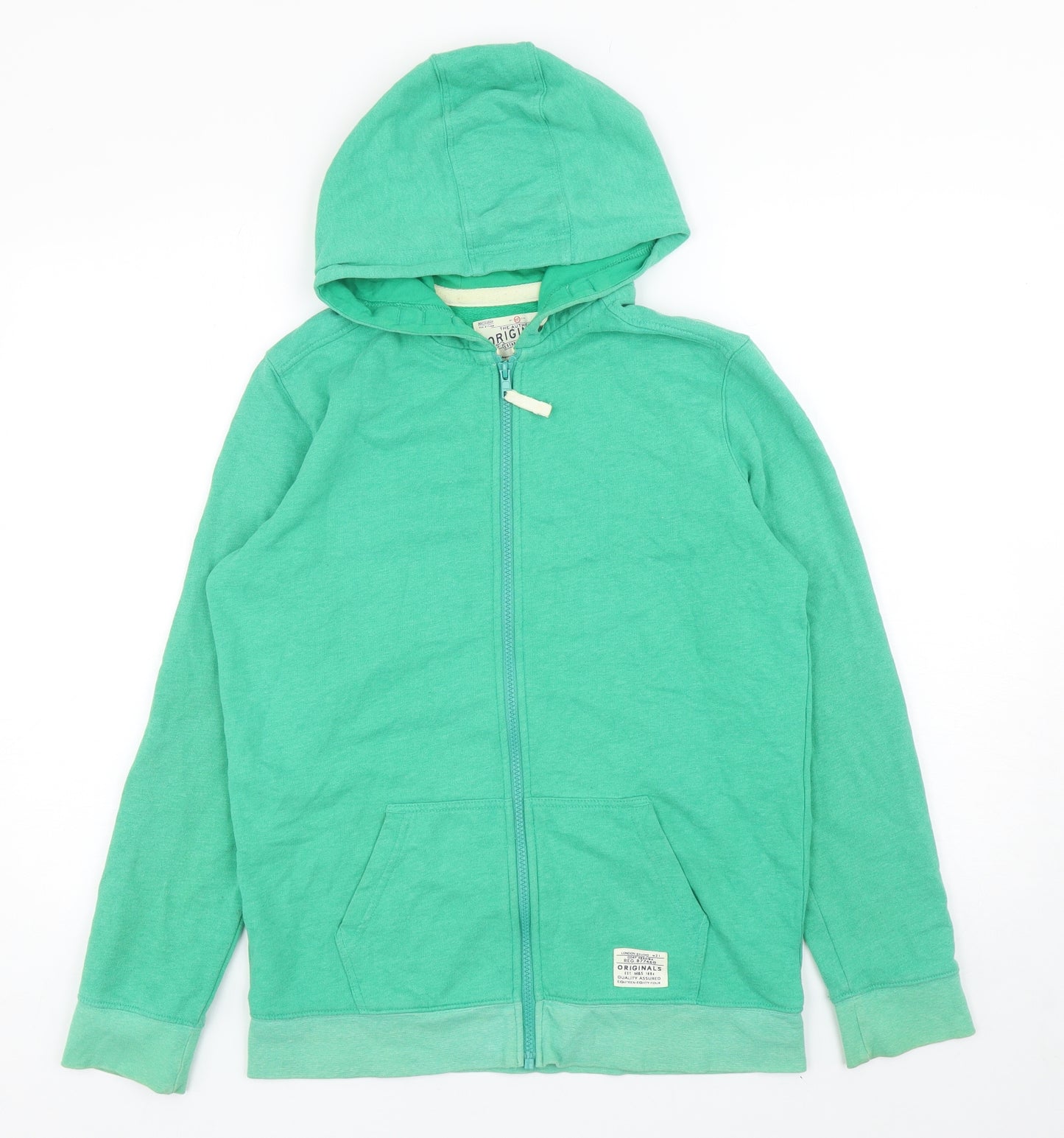Marks and Spencer Girls Green Cotton Full Zip Hoodie Size 13-14 Years Zip