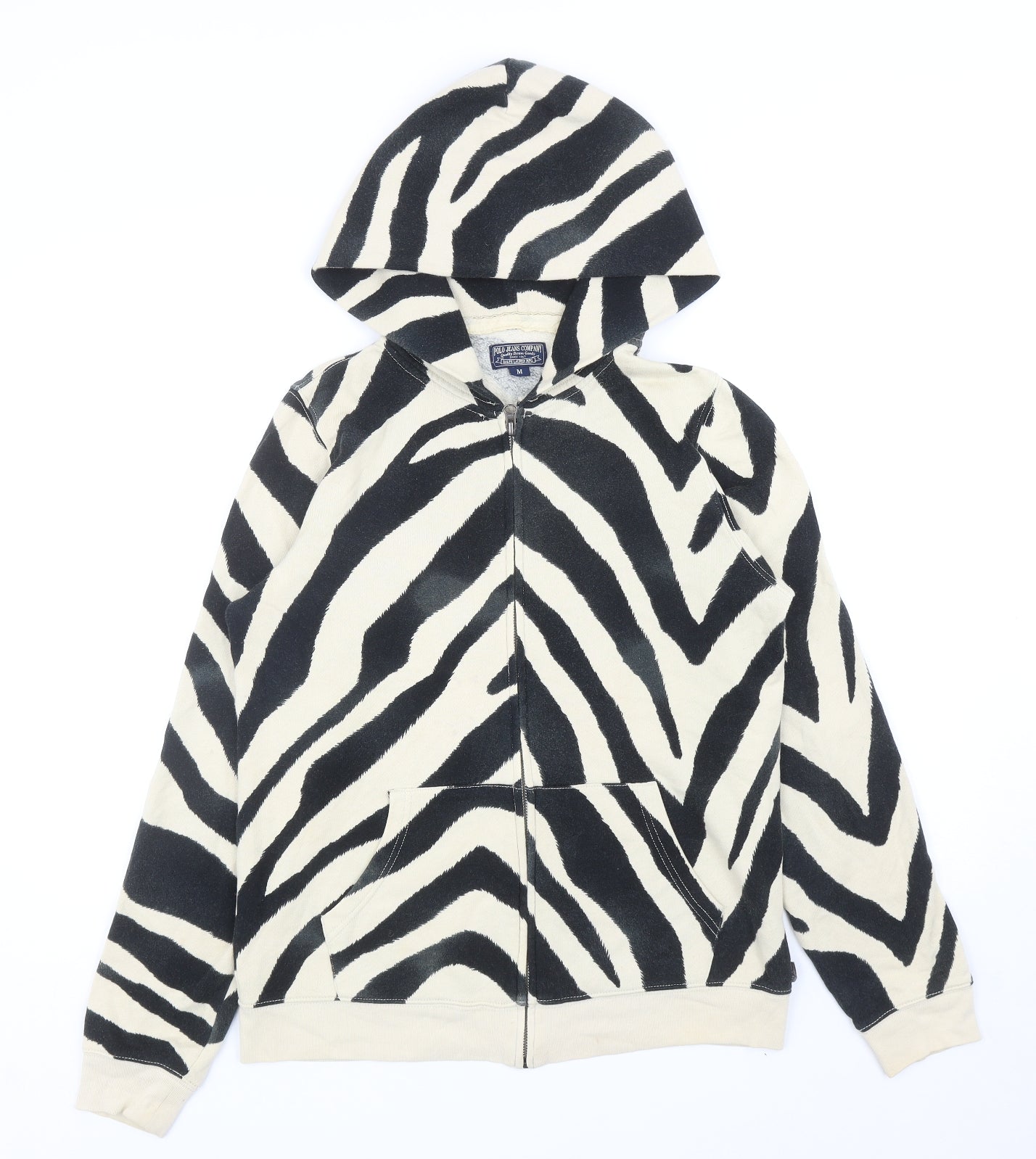 Ralph Lauren Womens Black Animal Print Cotton Full Zip Hoodie Size M Zip - Zebra Print