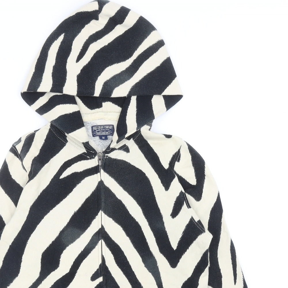 Ralph Lauren Womens Black Animal Print Cotton Full Zip Hoodie Size M Zip - Zebra Print