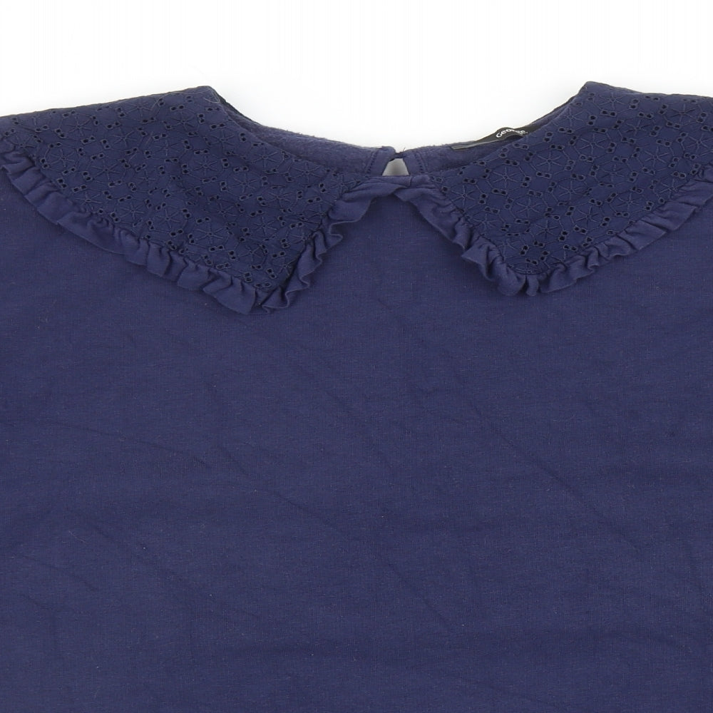 George Womens Blue Cotton Pullover Sweatshirt Size XL Button - Collared