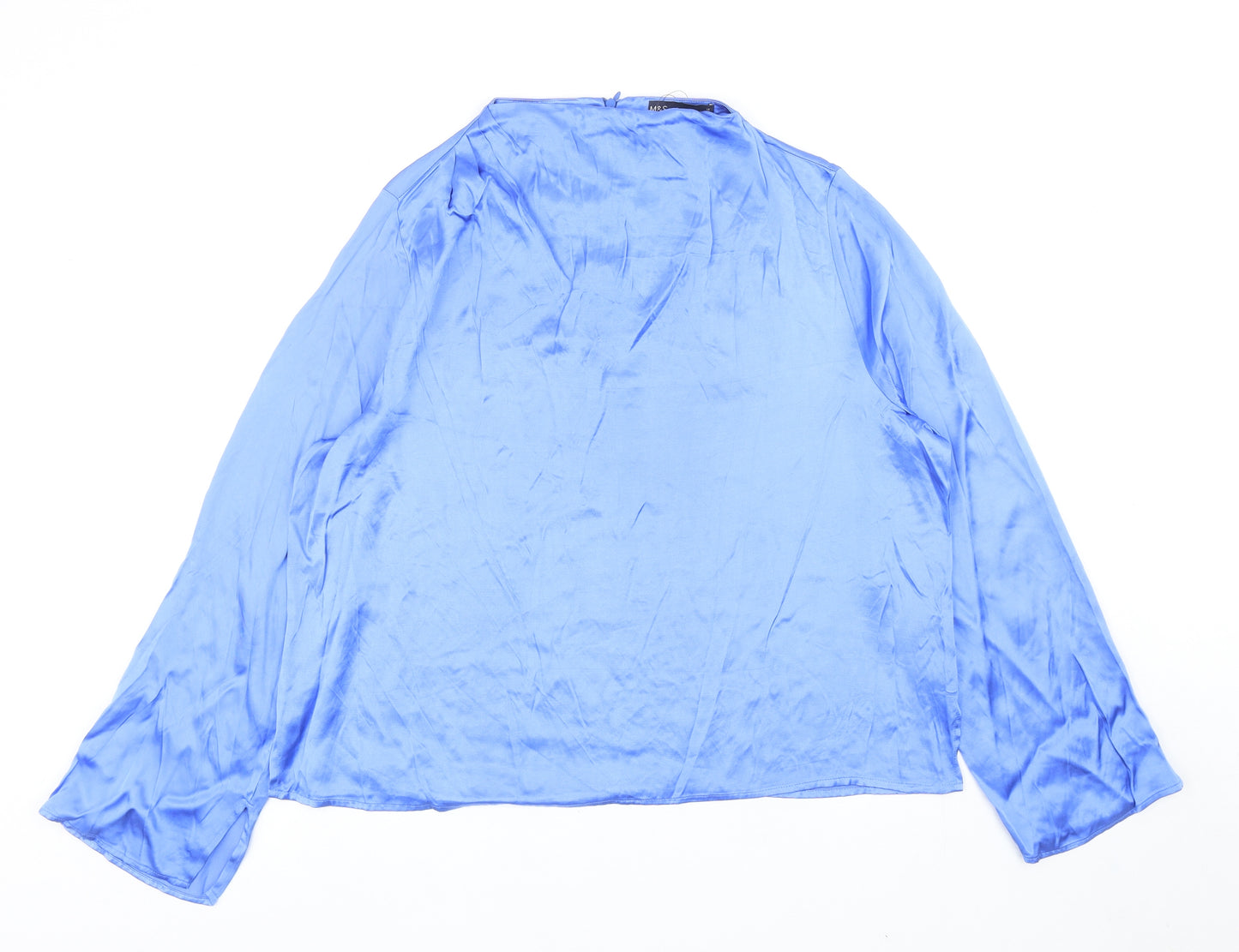 Marks and Spencer Womens Blue Viscose Basic Blouse Size 18 Mock Neck