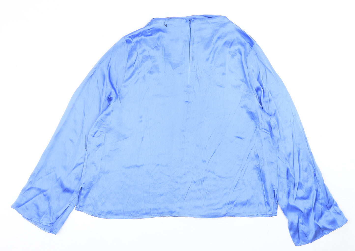 Marks and Spencer Womens Blue Viscose Basic Blouse Size 18 Mock Neck