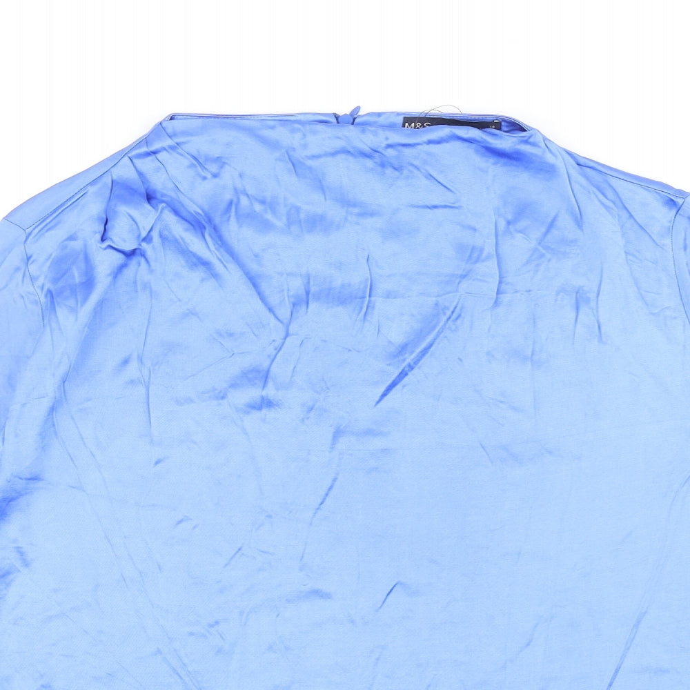 Marks and Spencer Womens Blue Viscose Basic Blouse Size 18 Mock Neck
