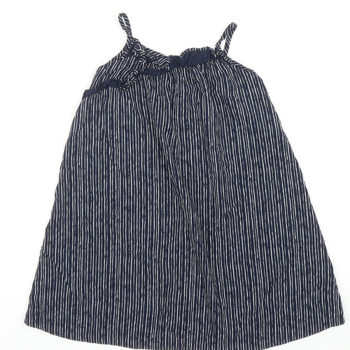 NEXT Girls Blue Striped Viscose Tank Dress Size 7 Years Scoop Neck Pullover
