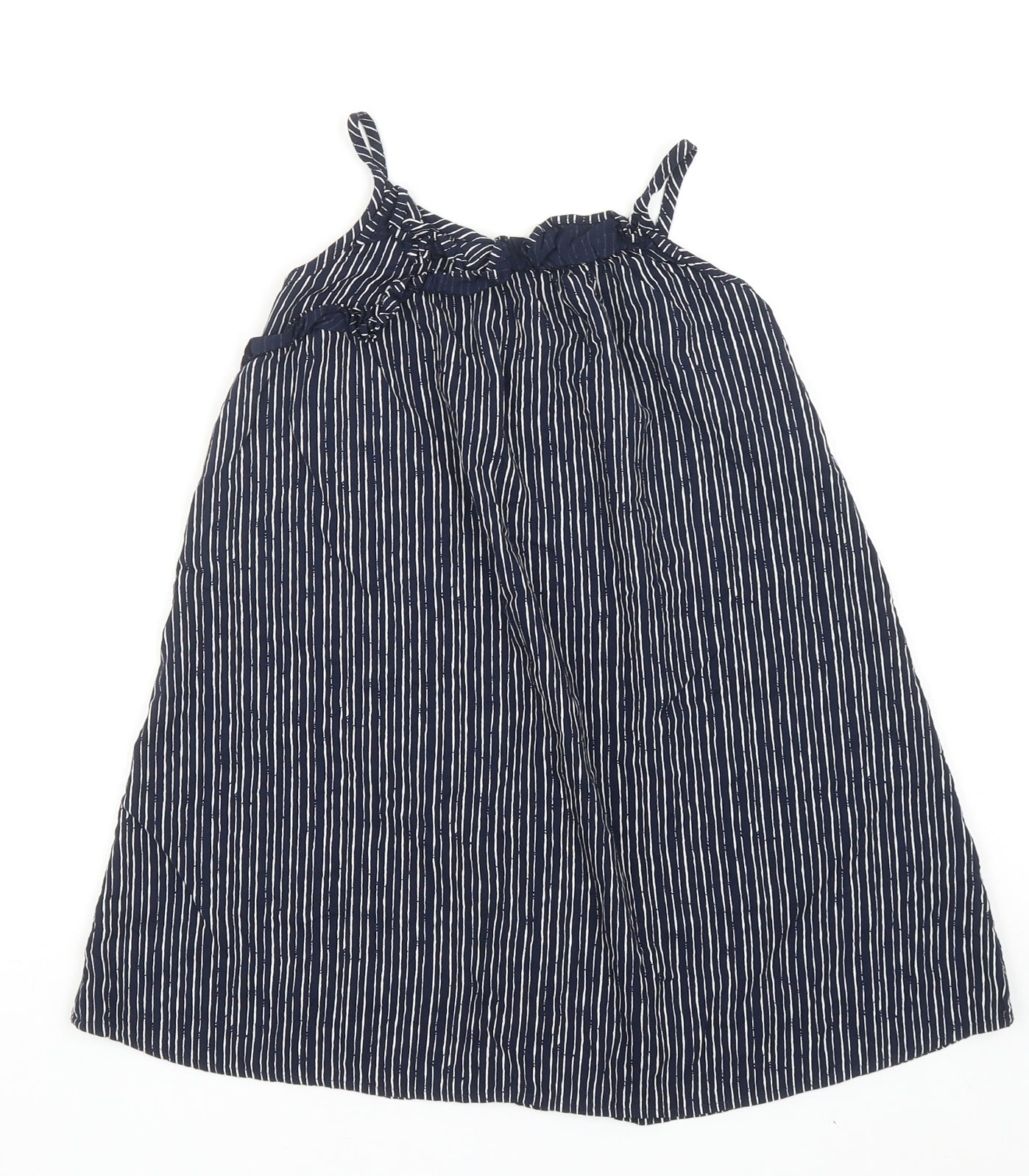 NEXT Girls Blue Striped Viscose Tank Dress Size 7 Years Scoop Neck Pullover