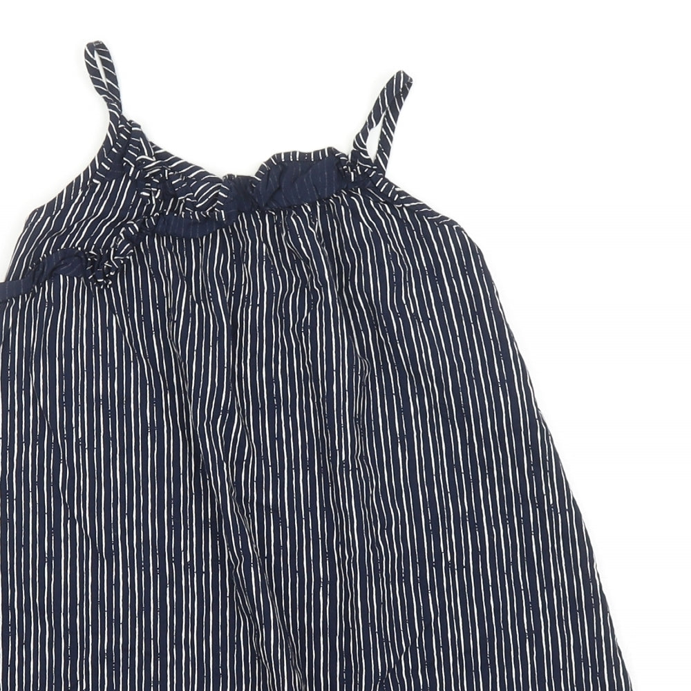 NEXT Girls Blue Striped Viscose Tank Dress Size 7 Years Scoop Neck Pullover