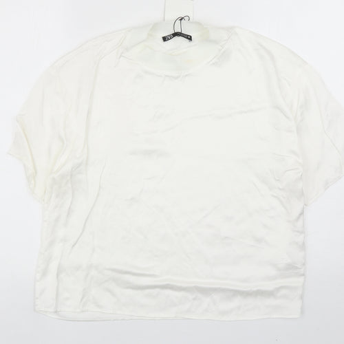 Zara Womens White Viscose Basic Blouse Size S Mock Neck