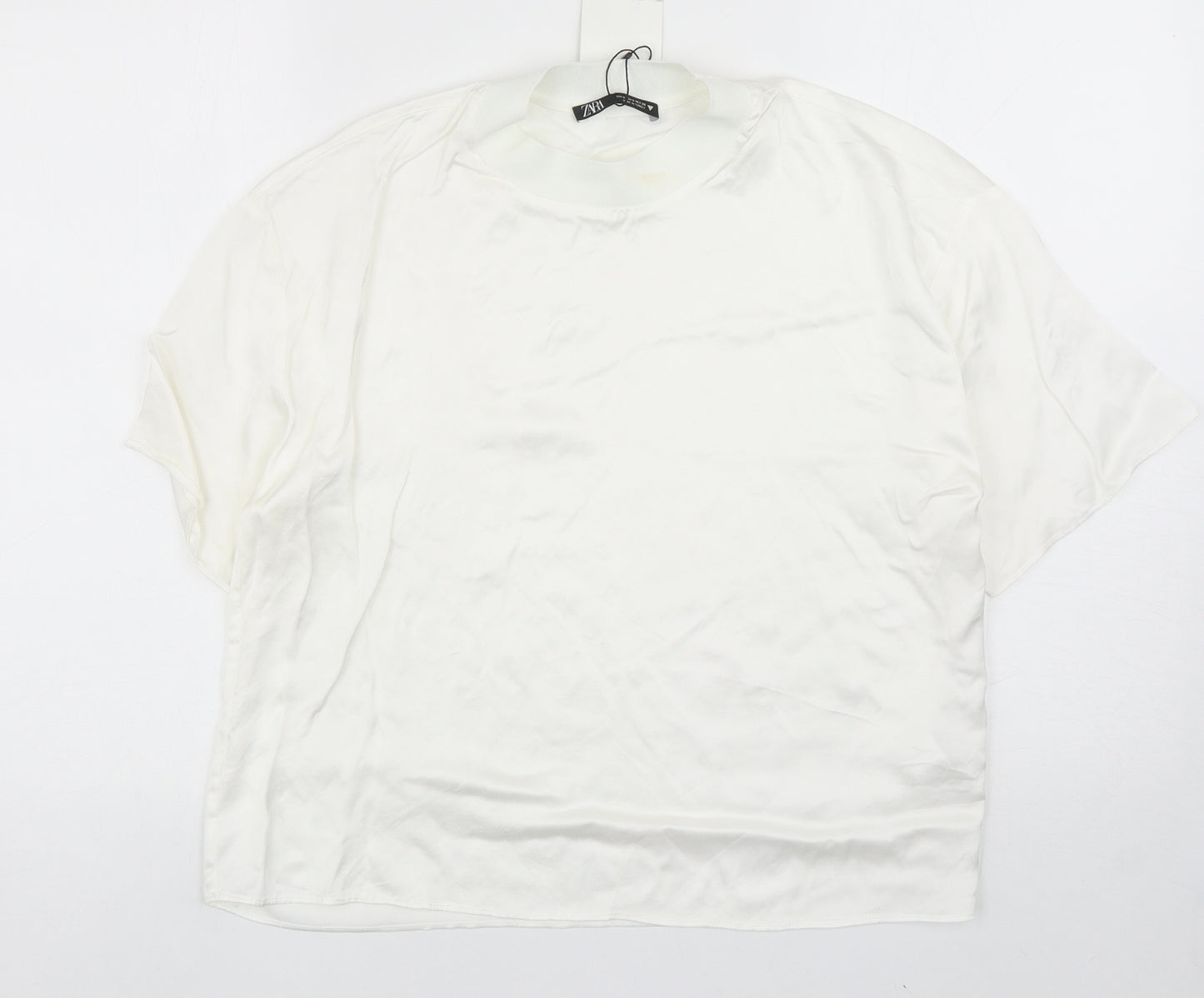 Zara Womens White Viscose Basic Blouse Size S Mock Neck